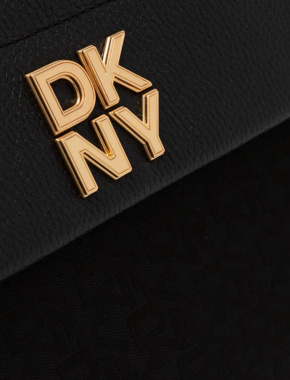 Женская сумка тоут DKNY кожаная черная с логотипом - фото 4 - Miraton