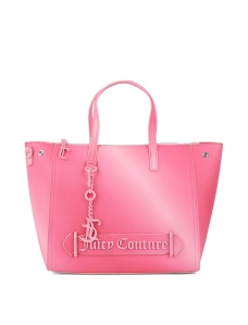 Женская сумка тоут Juicy Couture из экокожи розовая с логотипом - фото  - Miraton