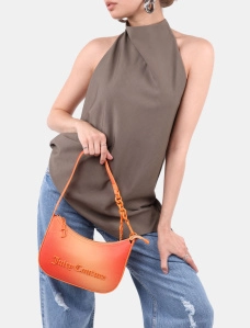 Женская сумка хобо Juicy Couture из экокожи оранжевая с логотипом - фото  - Miraton