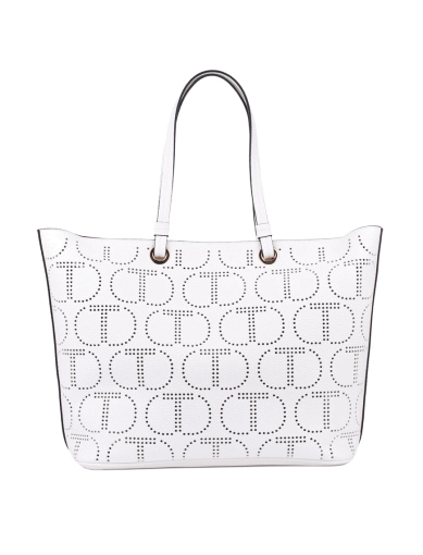Жіноча сумка шопер TwinSet з экошкіри біла з логотипом фото 1