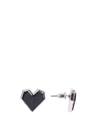 Женские серьги пуссеты MIRATON черные в серебре в форме сердца фото 1