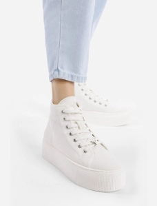 Жіночі черевики тканинні білі хайтопи - фото  - Miraton