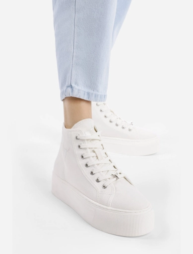Жіночі черевики тканинні білі хайтопи фото 1