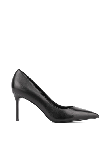 Жіночі туфлі з гострим носком шкіряні чорні фото 1