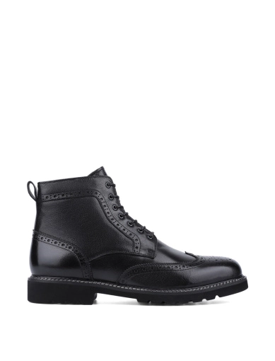 Мужские ботинки броги черные кожаные с подкладкой из натурального меха фото 1