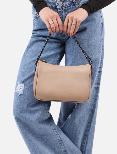 Женская сумка через плечо MIRATON кожаная бежевая с цепочкой фото 1