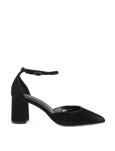 Жіночі туфлі велюрові чорні з гострим носком фото 1