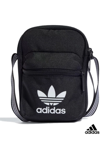 Мужская сумка мессенджер Adidas тканевая черная с логотипом фото 1