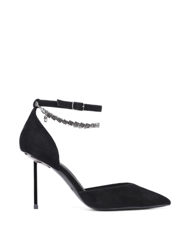 Жіночі туфлі MIRATON замшеві чорні з тонким ремінцем фото 1