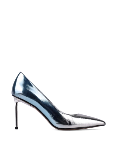 Жіночі туфлі човники MIRATON шкіряні срібного кольору фото 1