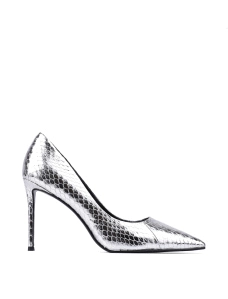 Женские туфли с острым носком серебряные из кожи змеи - фото  - Miraton