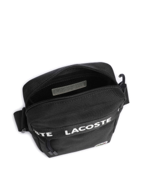 Чоловіча сумка через плече Lacoste тканинна чорна з логотипом - фото 4 - Miraton