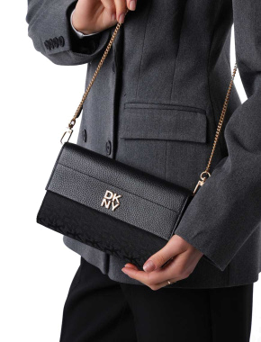 Жіноча сумка крос-боді DKNY з екошкіри чорна з ланцюжком - фото 2 - Miraton