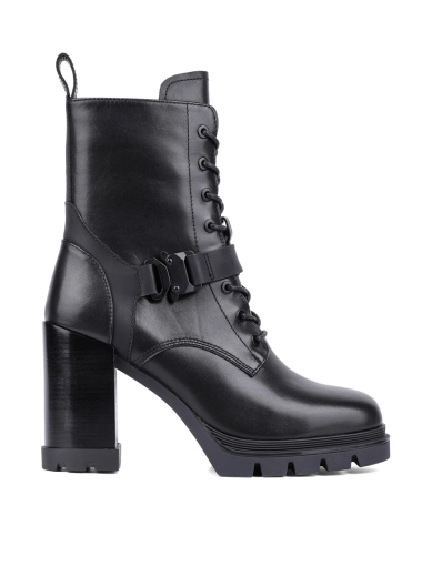 Женские ботинки грубые черные кожаные с подкладкой байка фото 1