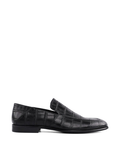 Мужские туфли кожаные черные с тиснением крокодил фото 1