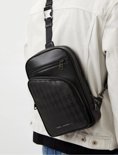 Чоловіча сумка слінг Karl Lagerfeld з екошкіри чорна фото 1