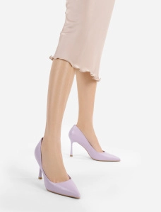 Жіночі туфлі човники шкіряні фіолетові - фото  - Miraton