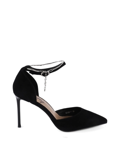 Жіночі туфлі велюрові чорні з гострим носком фото 1