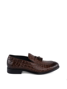 Мужские туфли лоферы кожаные коричневые с тиснением крокодил - фото  - Miraton