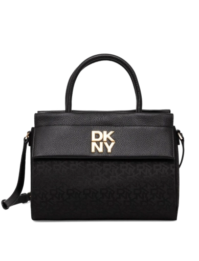 Женская сумка тоут DKNY кожаная черная с логотипом фото 1