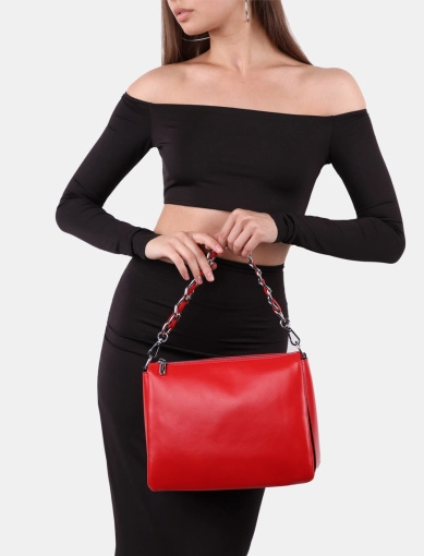 Жіноча сумка через плече MIRATON шкіряна червона з ланцюжком фото 1