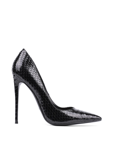 Женские туфли-лодочки MIRATON кожаные черные со змеиным принтом фото 1