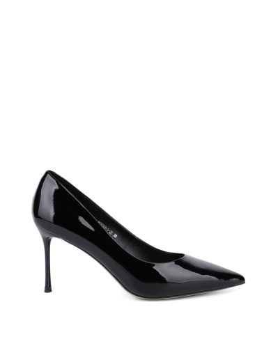 Жіночі туфлі з гострим носком лакові чорні фото 1