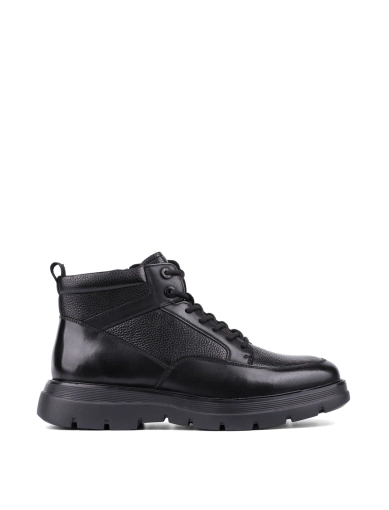 Мужские ботинки спортивные черные кожаные с подкладкой байка фото 1