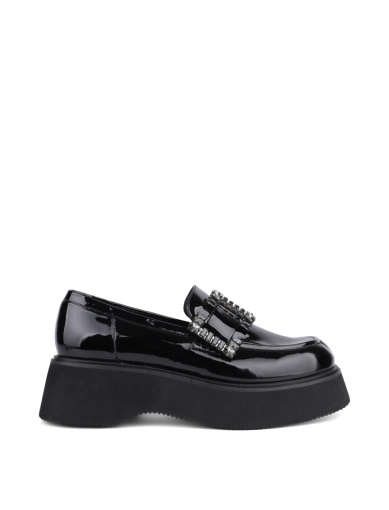 Жіночі туфлі лофери наплакові чорні фото 1