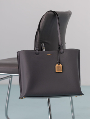 Женская сумка тоут DKNY кожаная серая - фото 2 - Miraton