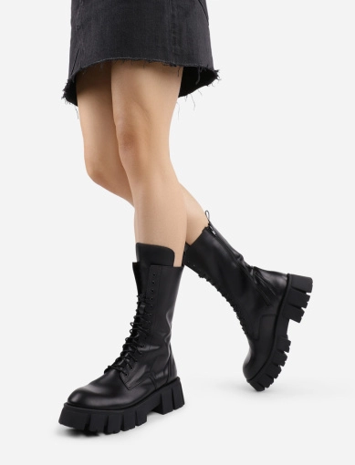Женские ботинки берцы черные кожаные фото 1