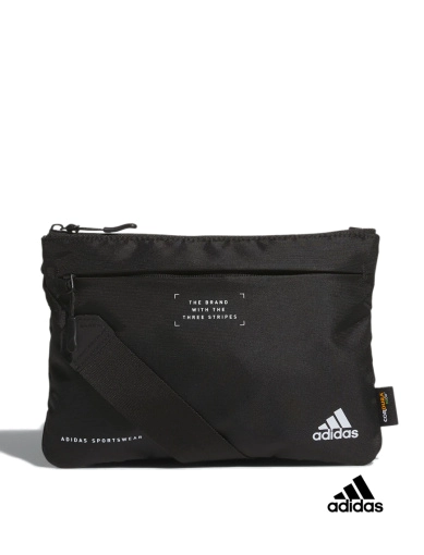 Мужская сумка мессенджер Adidas тканевая черная с логотипом фото 1