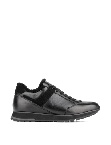 Мужские кроссовки черные кожаные с подкладкой из натурального меха фото 1