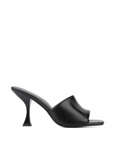 Женские сабо с квадратным носком кожаные черные фото 1