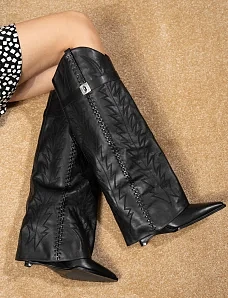 Жіночі чоботи MIRATON шкіряні чорні з підкладкою з байки - фото  - Miraton