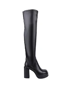 Жіночі ботфорти MIRATON шкіряні чорні з підкладкою з байки - фото  - Miraton