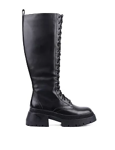 Женские сапоги MIRATON кожаные черные с подкладкой из натурального меха - фото  - Miraton