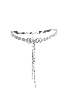 Чокер из страз в серебре с бантом - фото  - Miraton