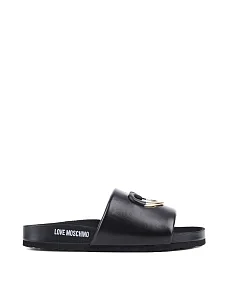 Жіночі шльопанці Love Moschino шкіряні чорні - фото  - Miraton
