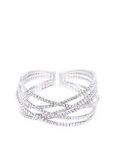 Браслет-кафф MIRATON багатошаровий з кристалами сріблястий - фото  - Miraton