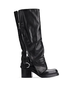 Женские сапоги Strategia кожаные черные - фото  - Miraton