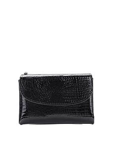 Гаманець лаковий шкіряний чорний з тисненням - фото  - Miraton