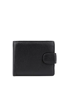 Кошелек на кнопке кожаный черный - фото  - Miraton