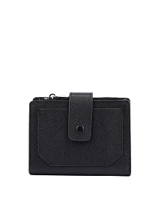 Кошелек на кнопке кожаный черный - фото  - Miraton