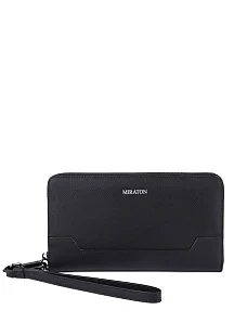 Кошелек на молнии кожаный черный - фото  - Miraton