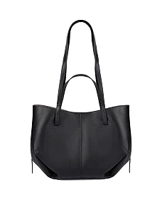 Женская сумка шоппер кожаная черная - фото  - Miraton