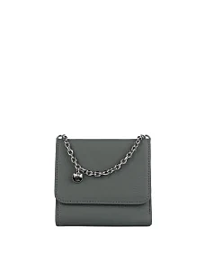 Гаманець на кнопці шкіряний зелений з ланцюжком - фото  - Miraton