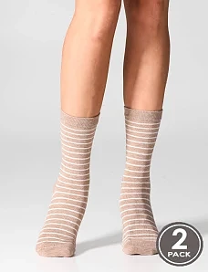 Шкарпетки жіночі бавовняні бежево-молочні 2 шт. - фото  - Miraton