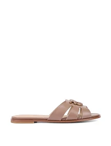 Жіночі шльопанці шкіряні бежеві - фото  - Miraton