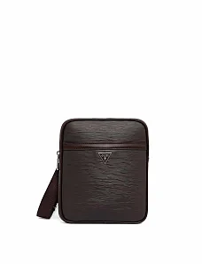 Чоловіча сумка через плече Guess з коричневої екошкіри - фото  - Miraton